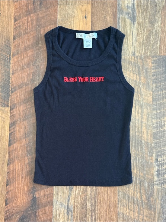 Youth In Revolt Tops - Youth in Revolt Bless Your Heart Embroidered Ribbed Baby Tank Top Black Red
